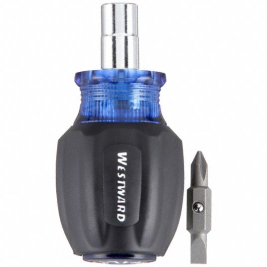 WESTWARD 401L12 Stubby Multi-Bit Screwdriver,6-in-1 