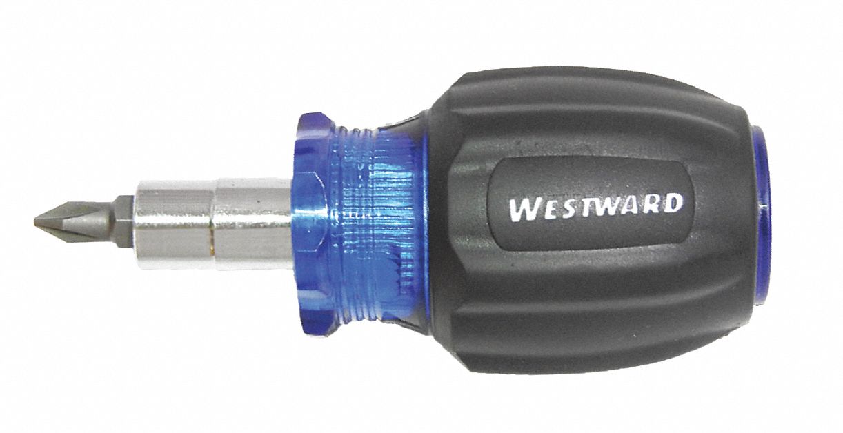 WESTWARD MultiBit Screwdriver, Phillips, Slotted, Ball Bearing, Alloy