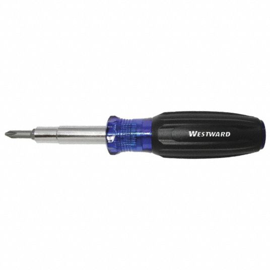 WESTWARD MultiBit Screwdriver, Phillips, Slotted, Square, Ball Bearing