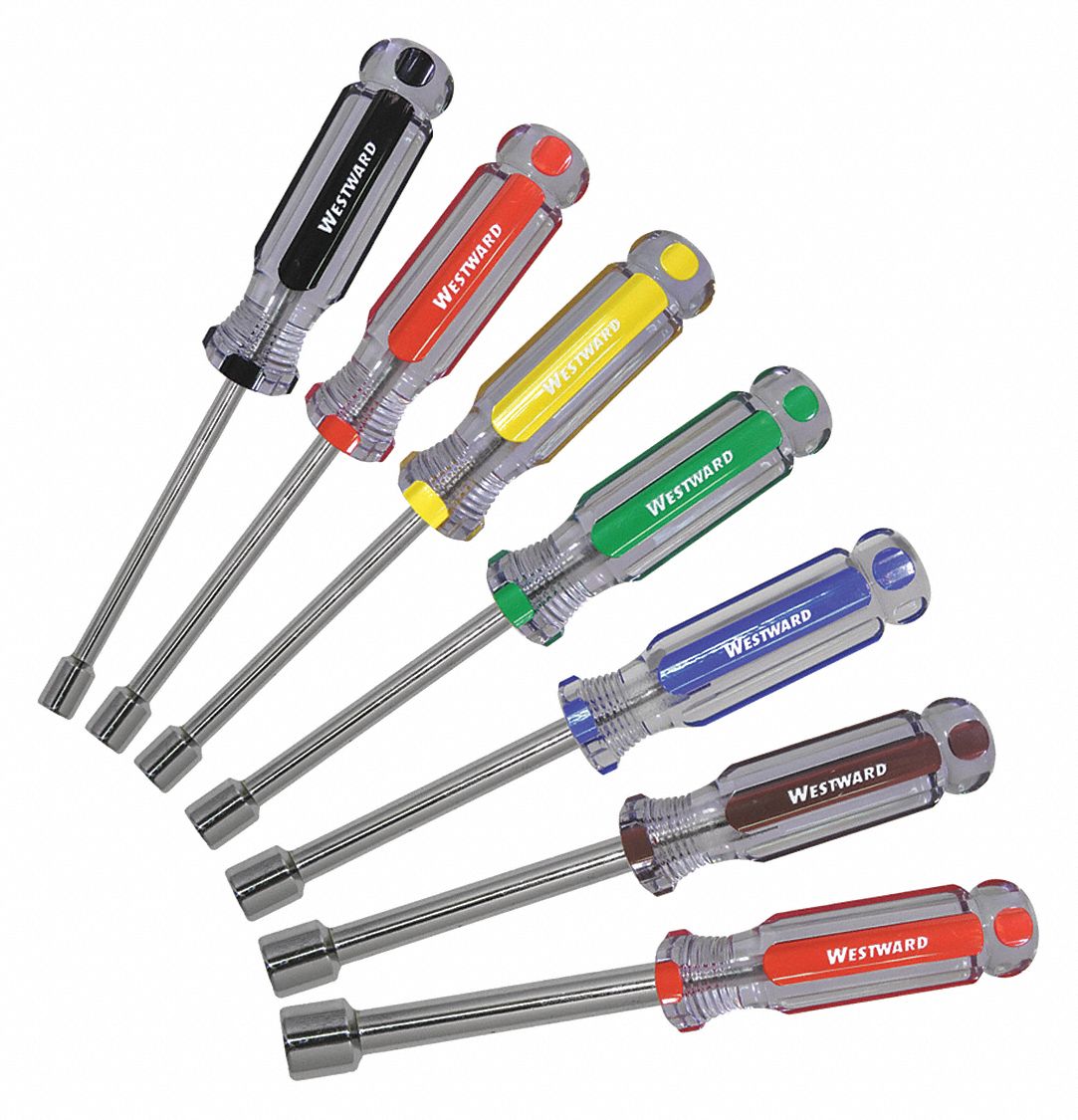 NUT DRIVER SET,7 PCS,SOLID ROUND,SAE