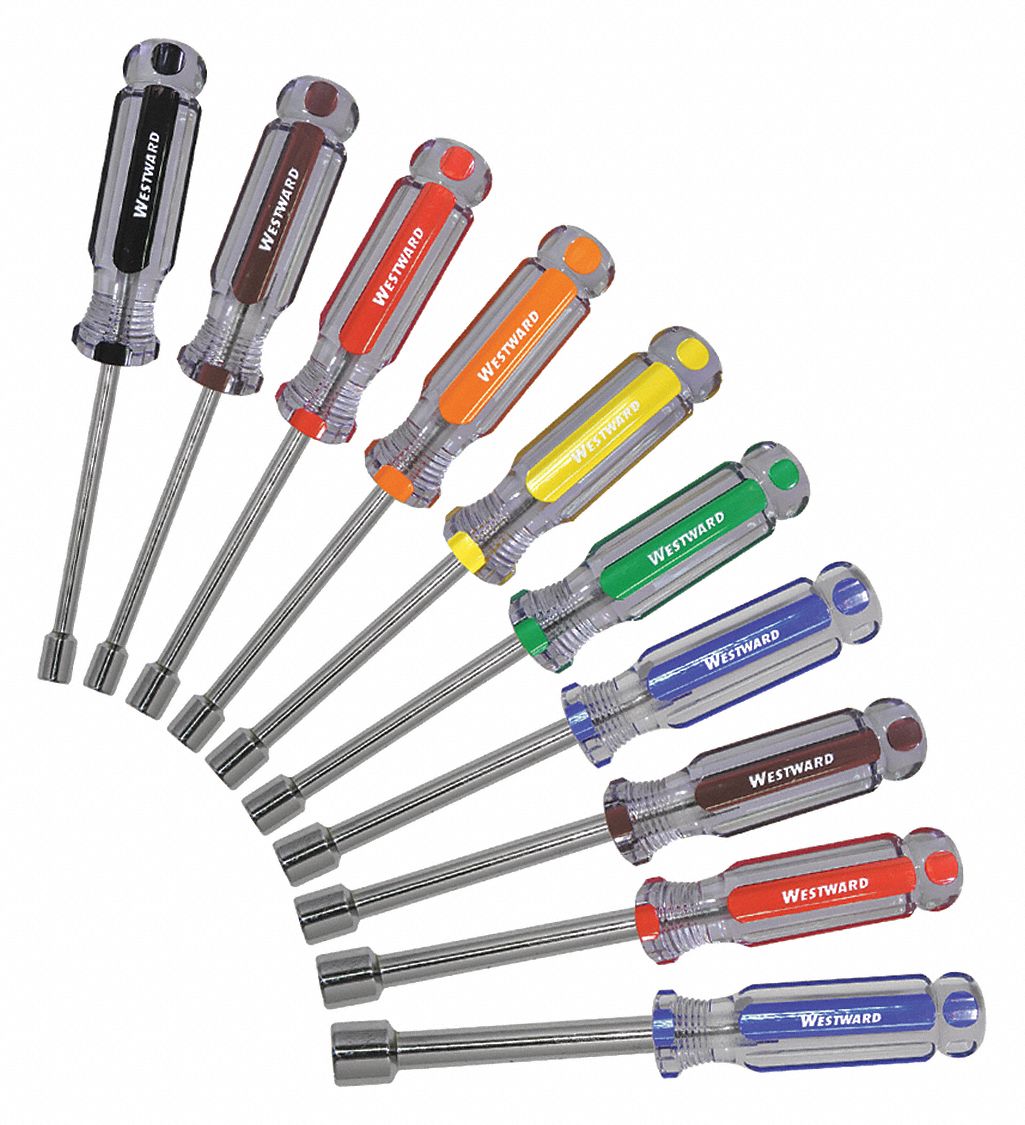 NUT DRIVER SET,10 PCS,SOLID ROUND,METRIC