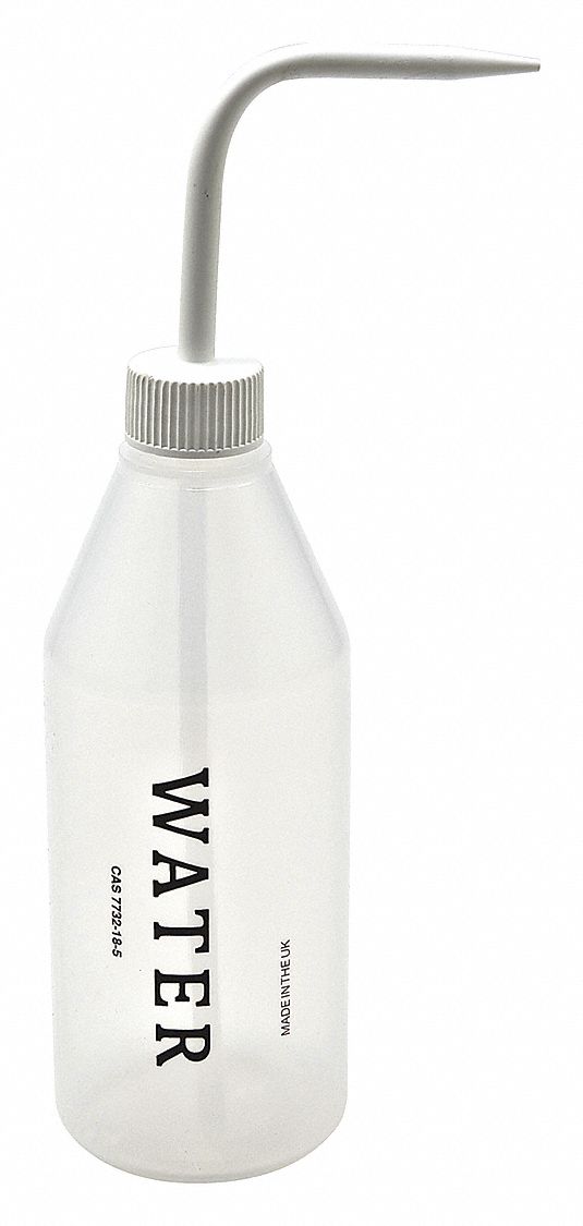 Wash Bottle: 16.9 fl oz Capacity - oz, 500 mL Capacity - mL, Waters, Water, Narrow Mouth Size, Clear