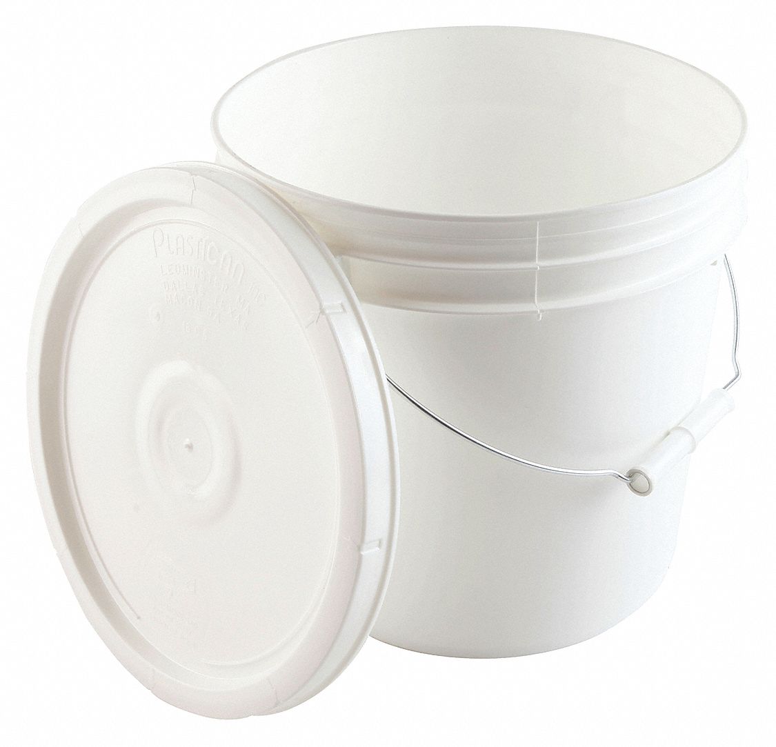 PAIL,WHITE,PLASTIC,ROUND SHAPE,2.0 GAL.