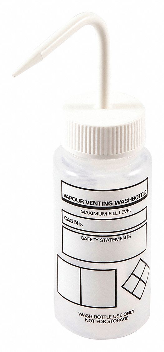 Wash Bottle: 8.45 fl oz Capacity - oz, 250 mL Capacity - mL, No Imprinting or Write On, Write-On