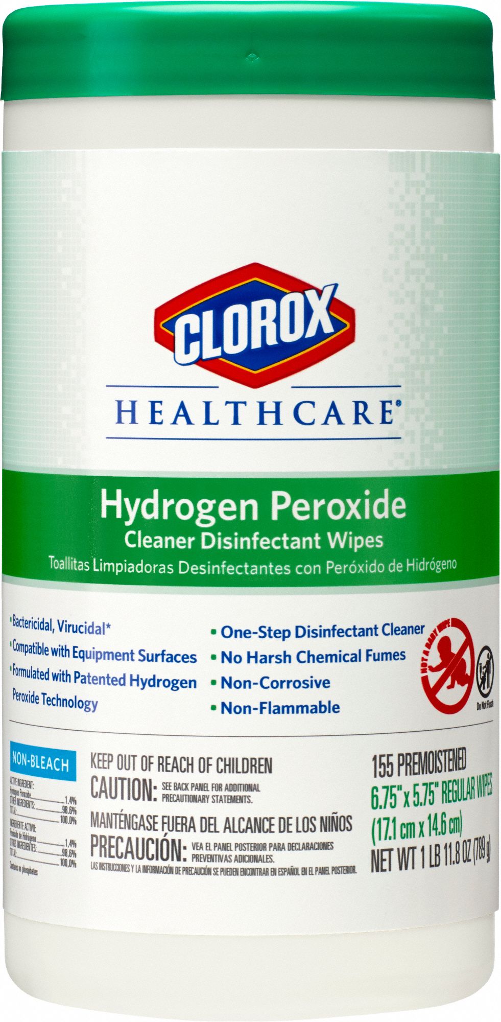 Disinfecting Wipes: Canister, Ready to Use, Wipes, Hydrogen Peroxide, Unscented, 6 PK