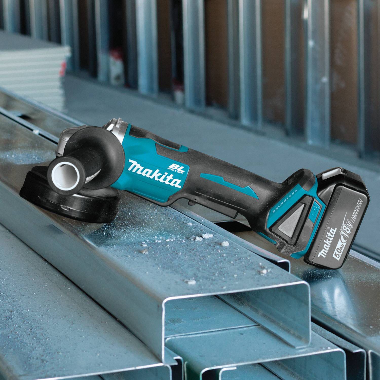 MAKITA Angle Grinder 5 in Wheel Dia, Paddle, without LockOn, Adj Guard/AntiRestart/Brake/Lock