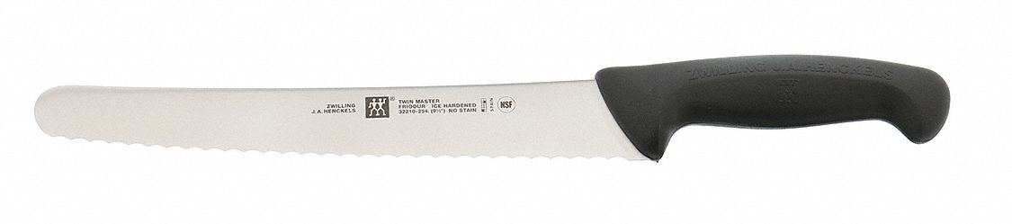 Knife: Scalloped, 9 1/2 in Overall Lg, Stainless Steel Blade, Black Handle