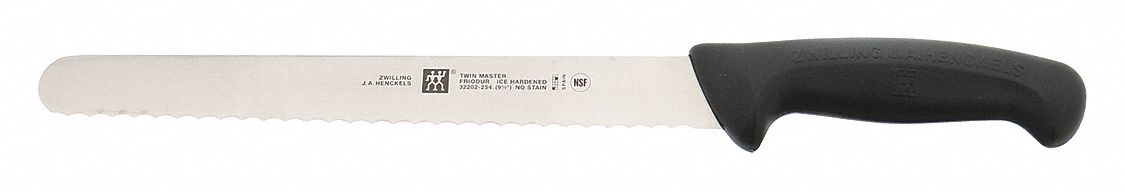Knife: 9 1/2 in Lg, Slicer Blade, High Carbon Stainless Steel, Black