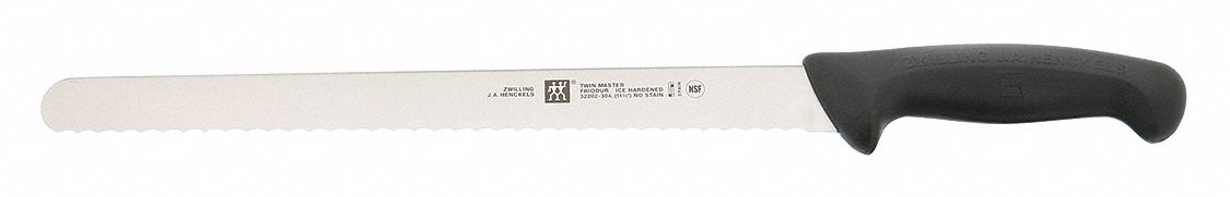 Knife: Serrated, 11 1/2 in Overall Lg, Stainless Steel Blade, Black Handle