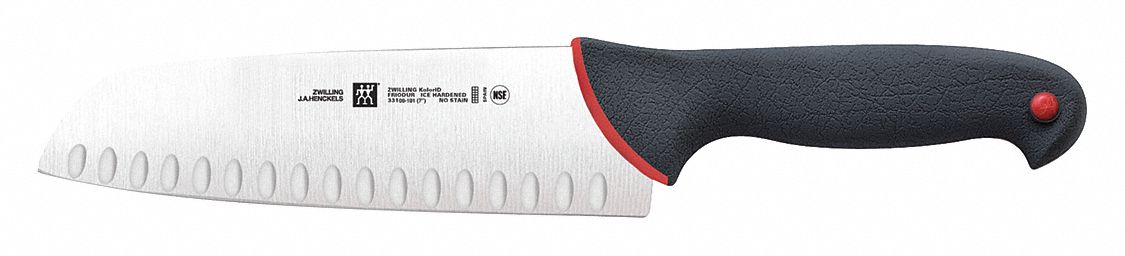 Knife: Hollow Edge, 7 in Overall Lg, Stainless Steel Blade, Black Handle