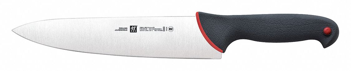 Knife: Straight, 10 in Overall Lg, Stainless Steel Blade, Black Handle, Black