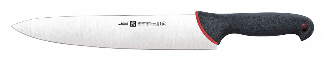 Knife: Straight, 12 in Overall Lg, Stainless Steel Blade, Black Handle, Black