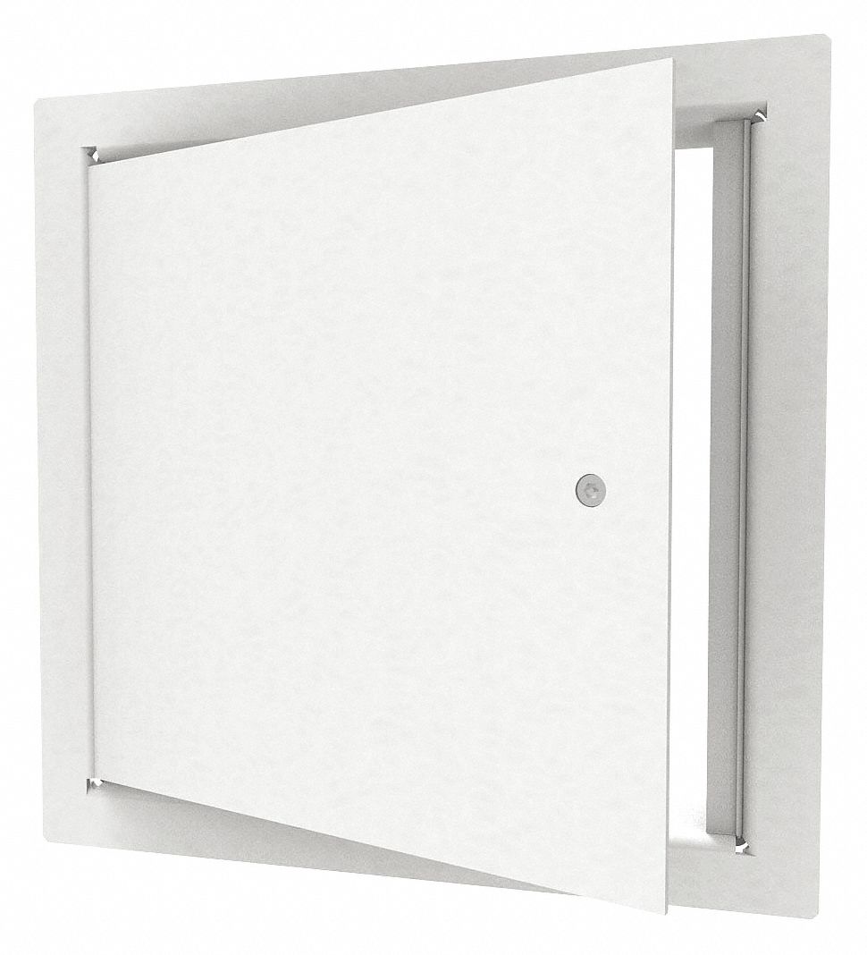 Access Door: 10 in Ht, 10 in Wd, Concealed Hinge, Exposed Flange, Steel, 12 ga, White