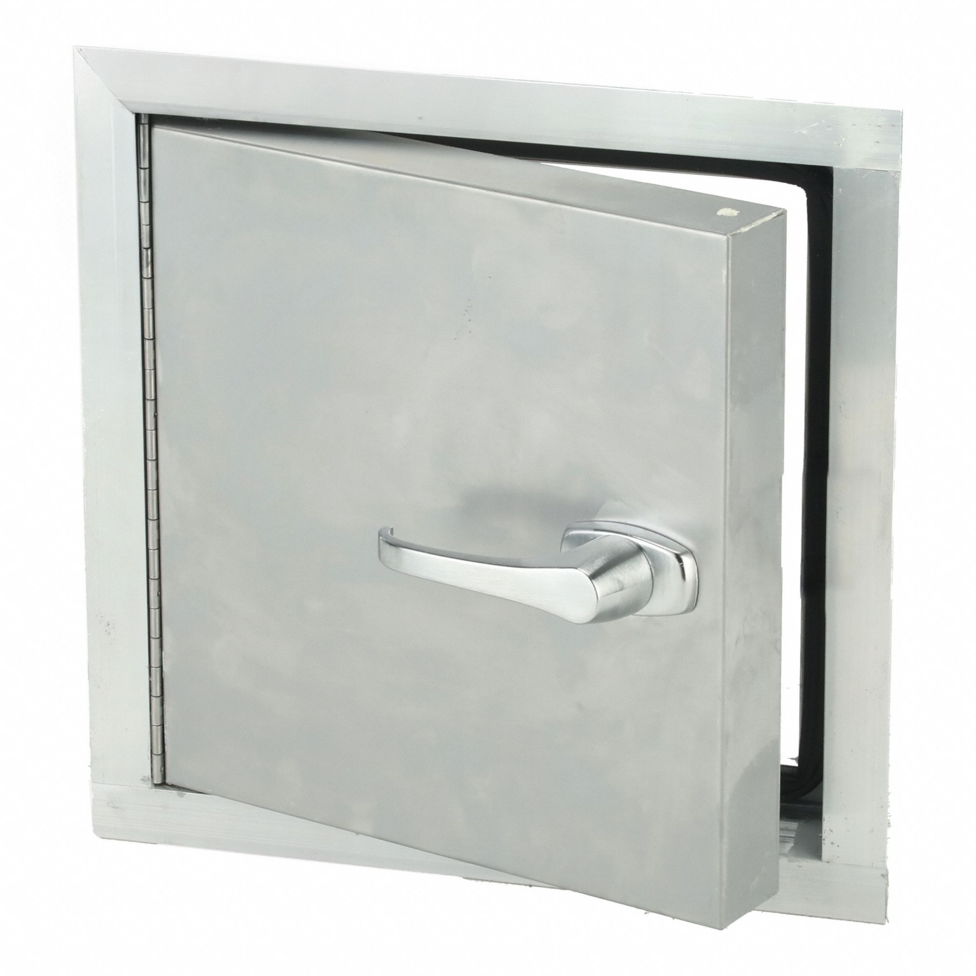 Access Door: 12 in Ht, 12 in Wd, Piano Hinge, Exposed Flange, Steel, 24 ga, Mill, Gray