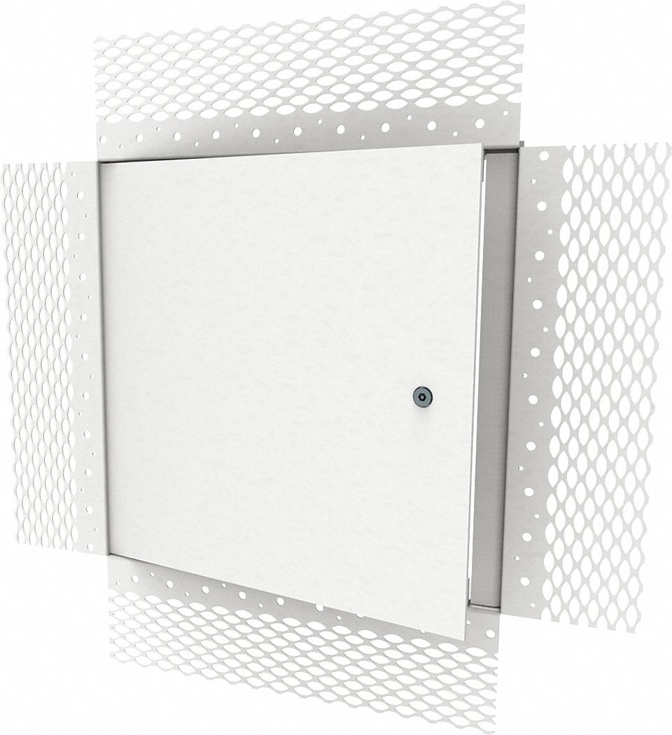 Access Door: 10 in Ht, 10 in Wd, Concealed Hinge, Plaster Bead Flange, Steel, 12 ga