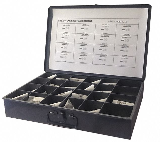 ASSORTIMENT BOUL. DE CARROSSERIE,ACIER,GALVANISÉ,POUCE,250PC,COFFRET MÉTAL,INCL. VIS/ÉCROUS