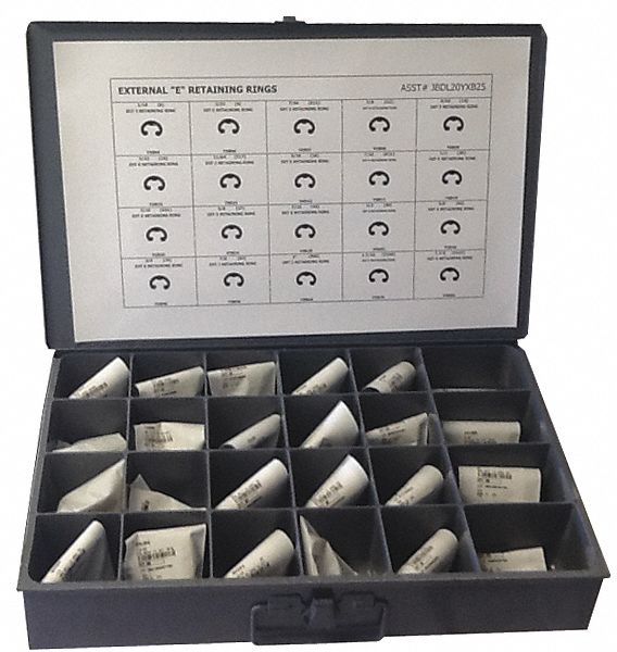 ASST ANNEAUX DE RETENUE,500PC,POUCE,ACIER,PHOSPHATE NR,20 TAILLES