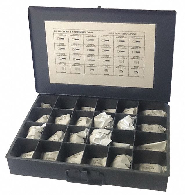 Hex Head Cap Screw Assortment: Steel, Zinc-Plated, Metric, 780 Pieces, Lock Washers Not Included