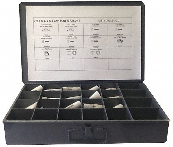 Hex Head Cap Screw Assortment: Stainless Steel, Black Oxide, Inch, 235 Pieces, Metal Box