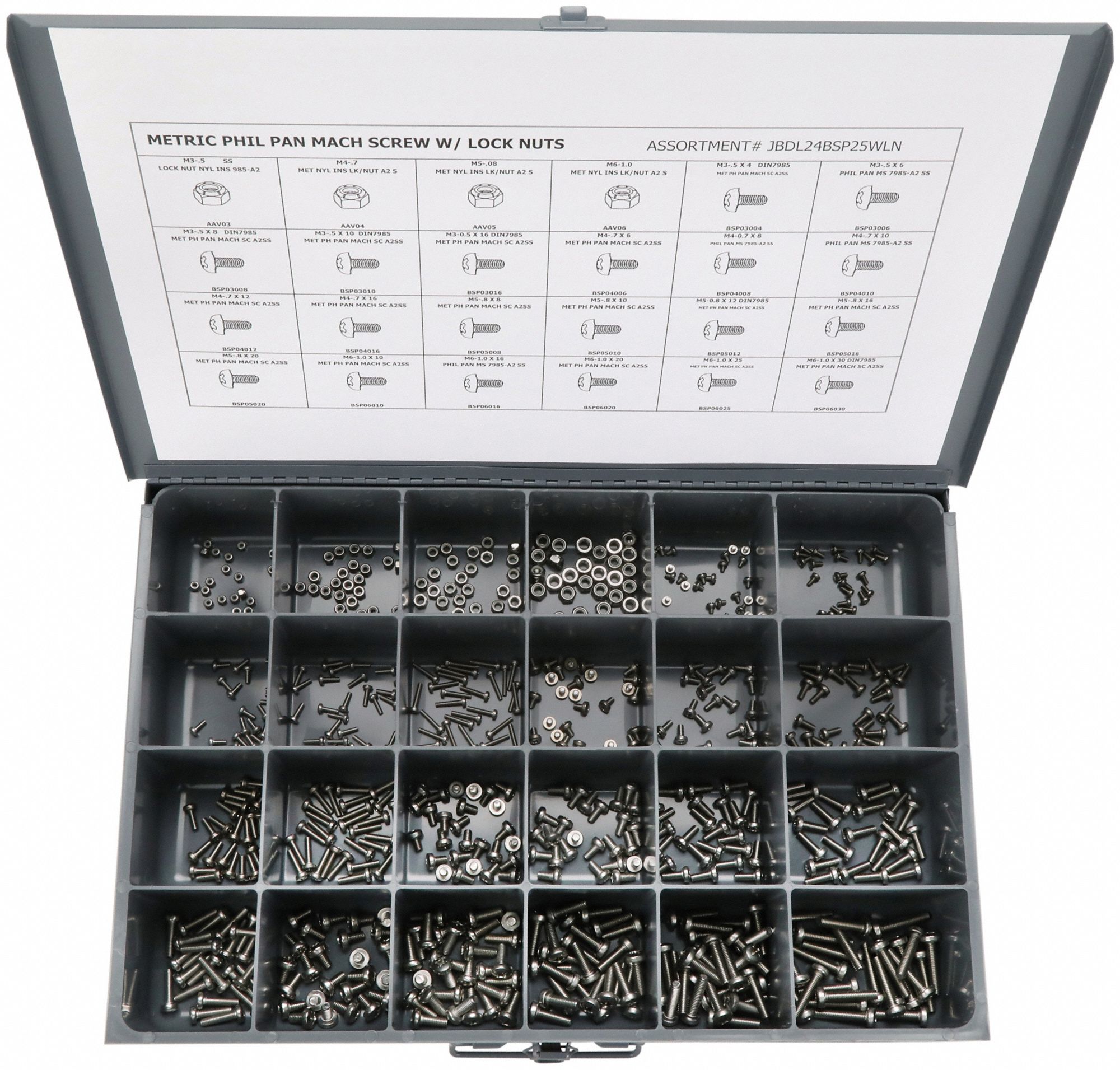 Stainless Steel, Plain, Fastener Assortment 402K11JBDL24BSP25WLN Grainger