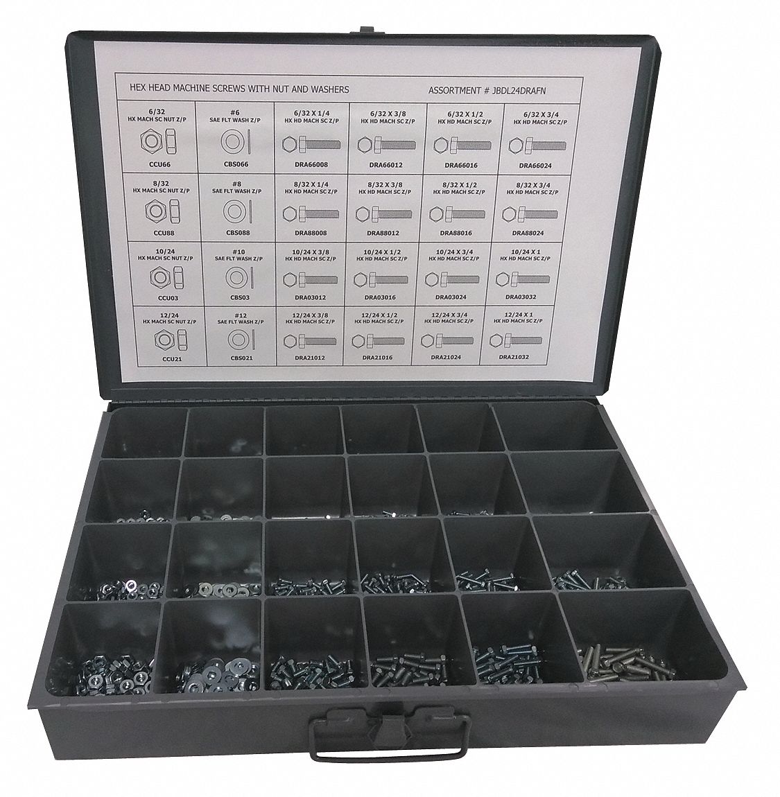 Steel, Zinc Plated, Hex Head Cap Screw Assortment 402K25JBDL24DRAFN
