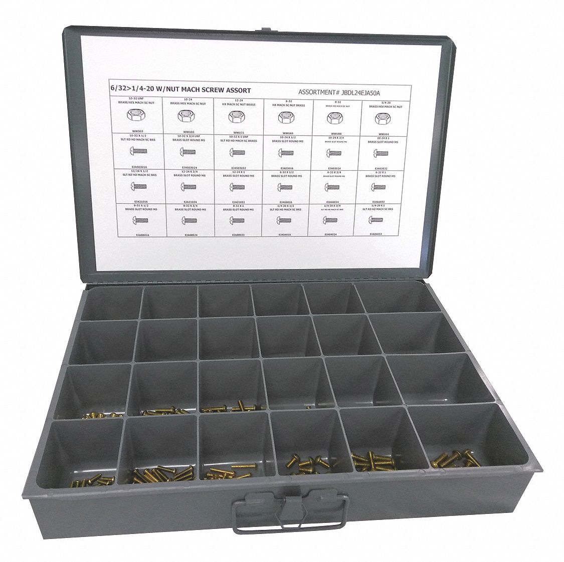 Nut/Screw Assort, Slotted, 600pcs, Brass