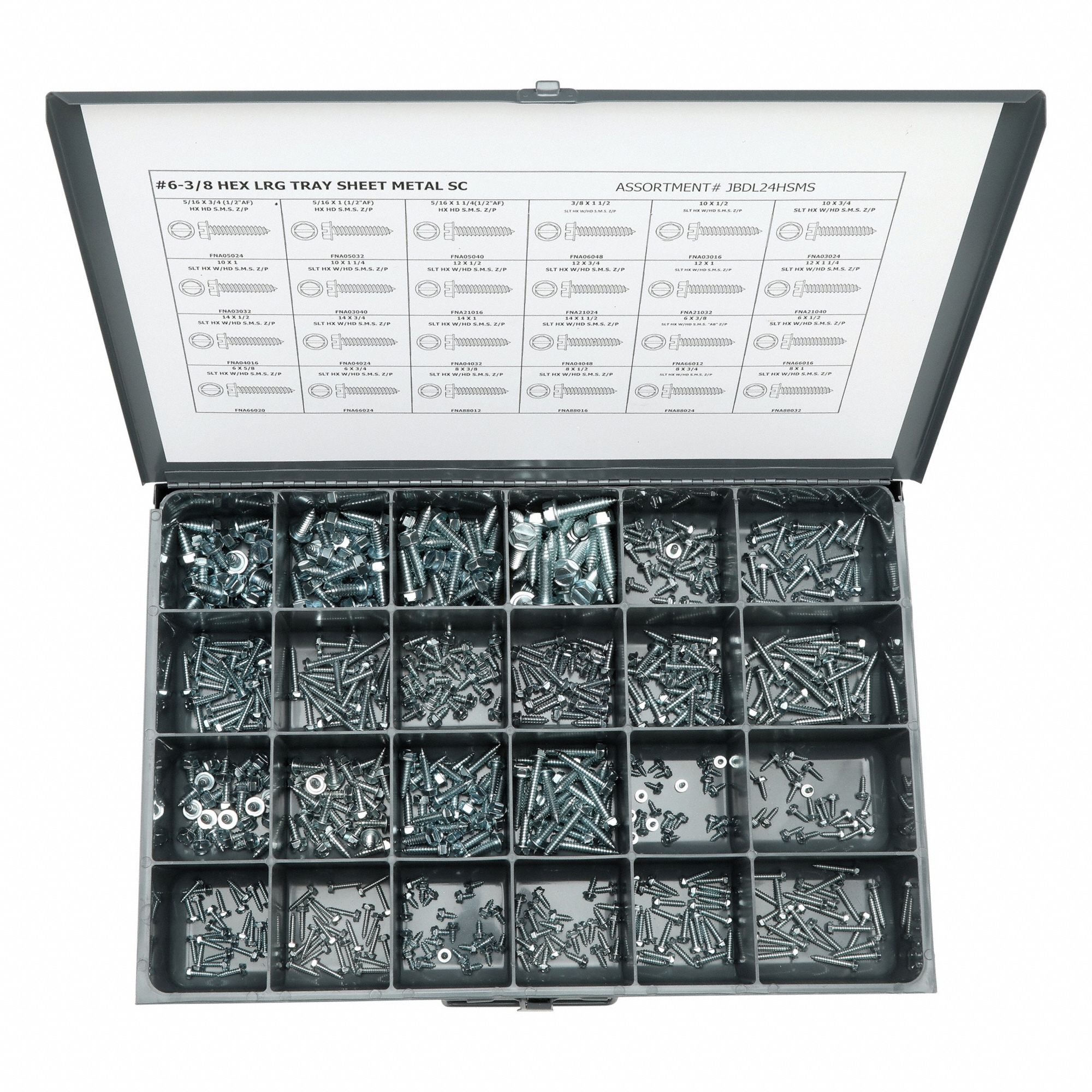 Self-Drilling Screw Assortment: Steel, Zinc-Plated, External Hex, Hex/Hex Washer