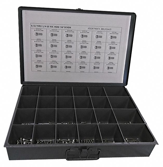 Std, 24 of Sizes, Socket Cap Screw Assortment 402K38JBDL24JAA25