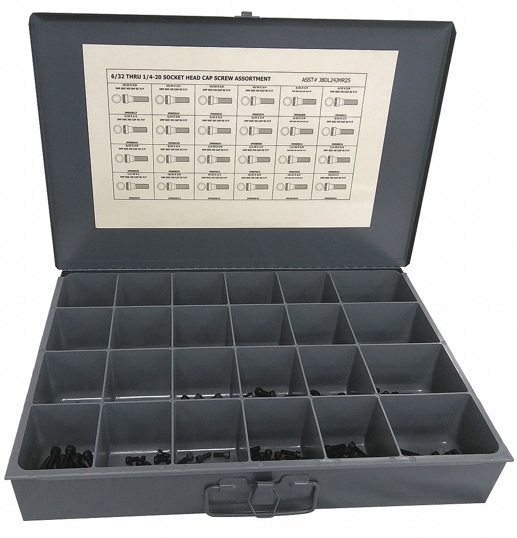 GRAINGER APPROVED Socket Cap Screw Assortment Inch, Alloy Steel, Plain