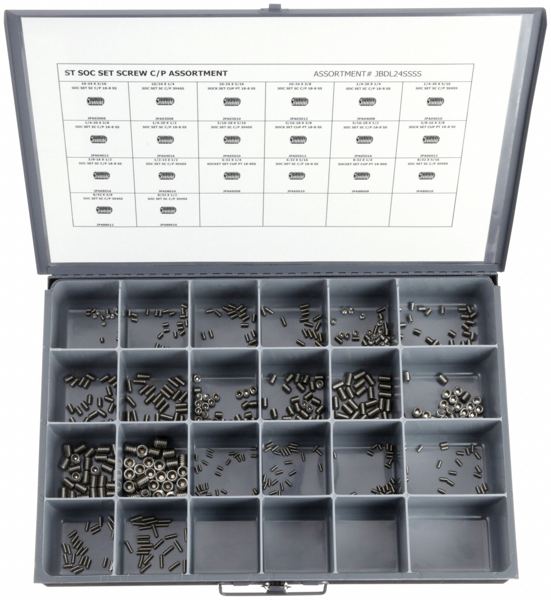 500 Pieces, 20 of Sizes, Socket Set Screw Assortment 402K61