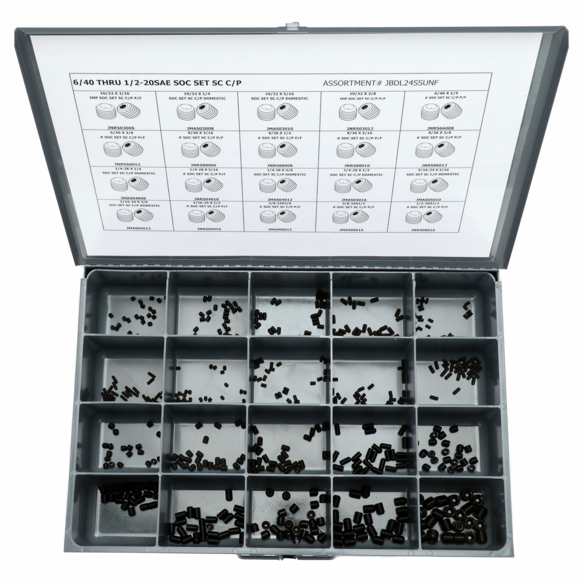 500 Pieces, 20 of Sizes, Socket Set Screw Assortment 402K62