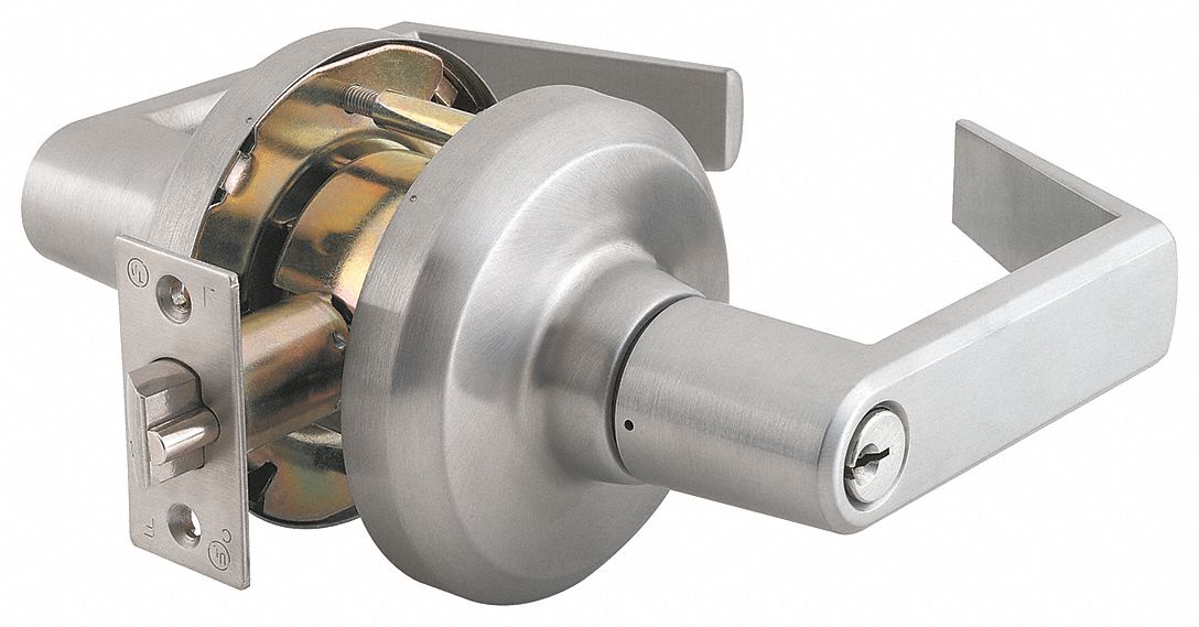 Door Lockset: Storeroom Lever Locksets, Nickel, ADA Compliant