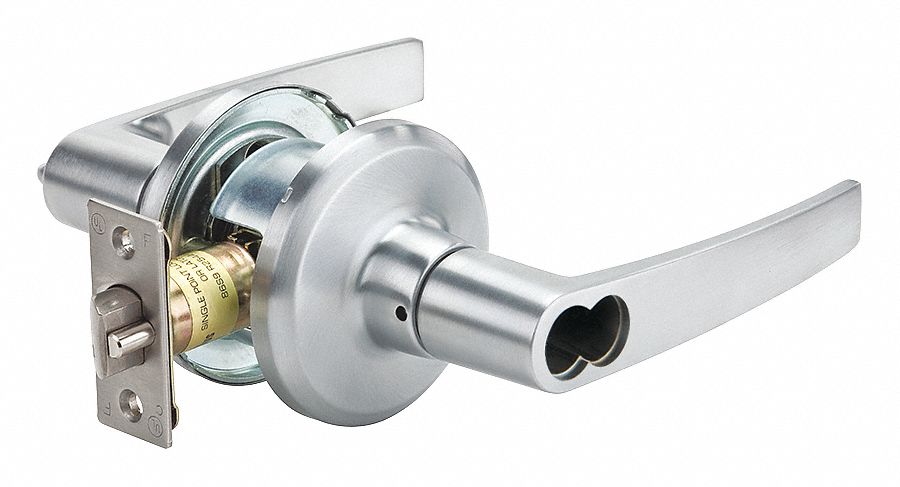 Door Lockset: Office Lever Locksets, Chrome, ADA Compliant, SFIC