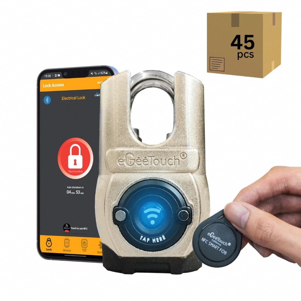 Bluetooth Padlock: Silver, Zinc Die-Cast, Stainless Steel Shackle