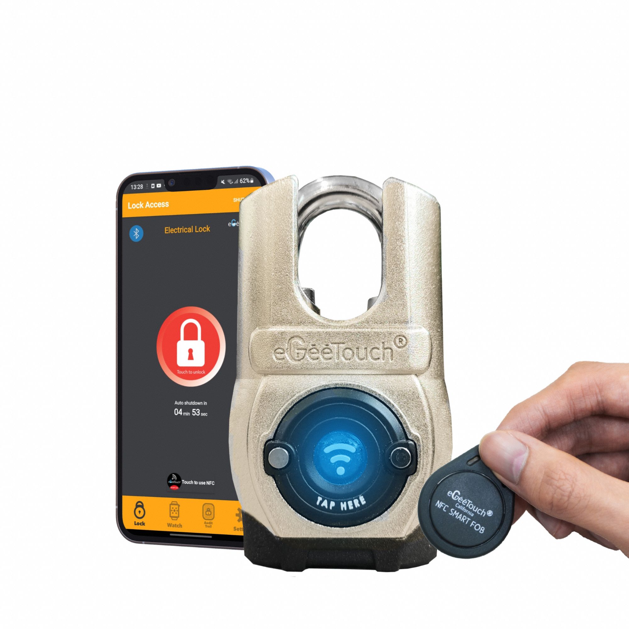 Bluetooth Padlock: Silver, Zinc Die-Cast, Stainless Steel Shackle