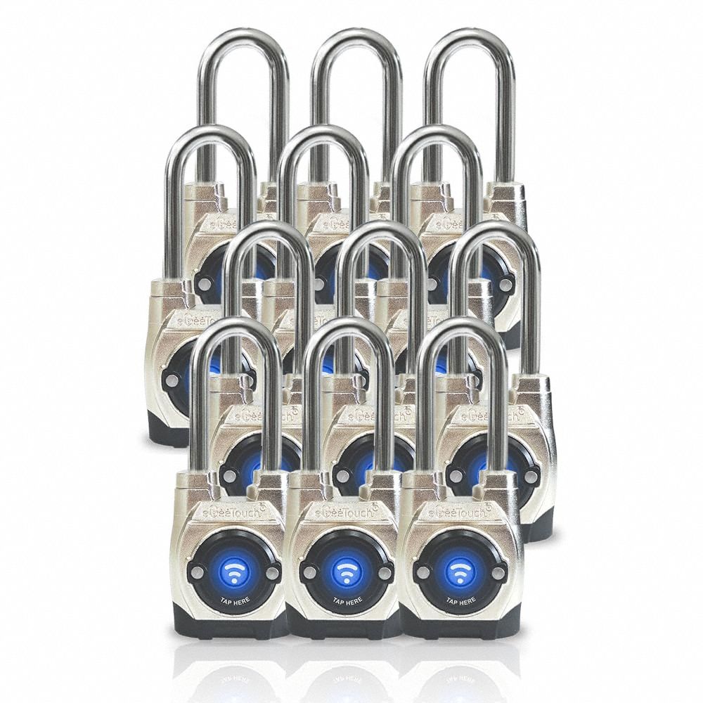 Bluetooth Padlock: Silver, Zinc Die-Cast, Long Shackle, Stainless Steel Shackle