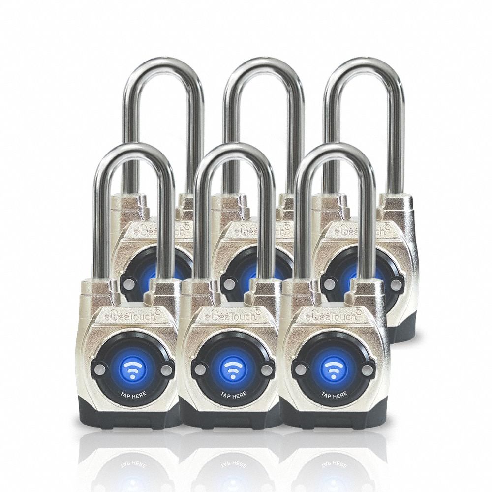 Bluetooth Padlock: Silver, Zinc Die-Cast, Long Shackle, Stainless Steel Shackle