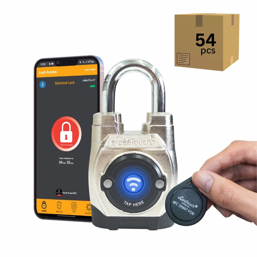 Bluetooth Padlock: Silver, Zinc Die-Cast, Stainless Steel Shackle
