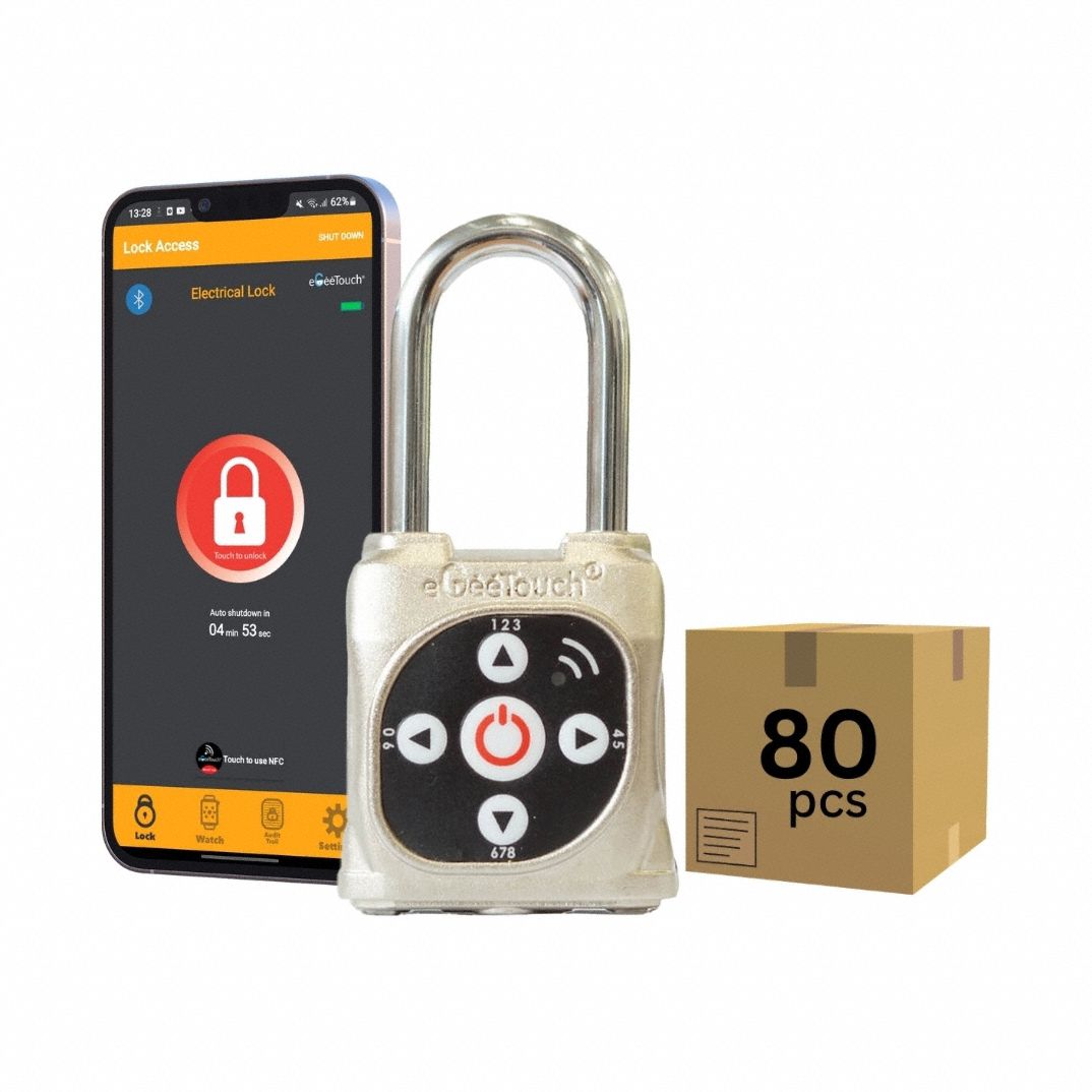 Bluetooth Padlock: Silver, Zinc Die-Cast, Stainless Steel Shackle