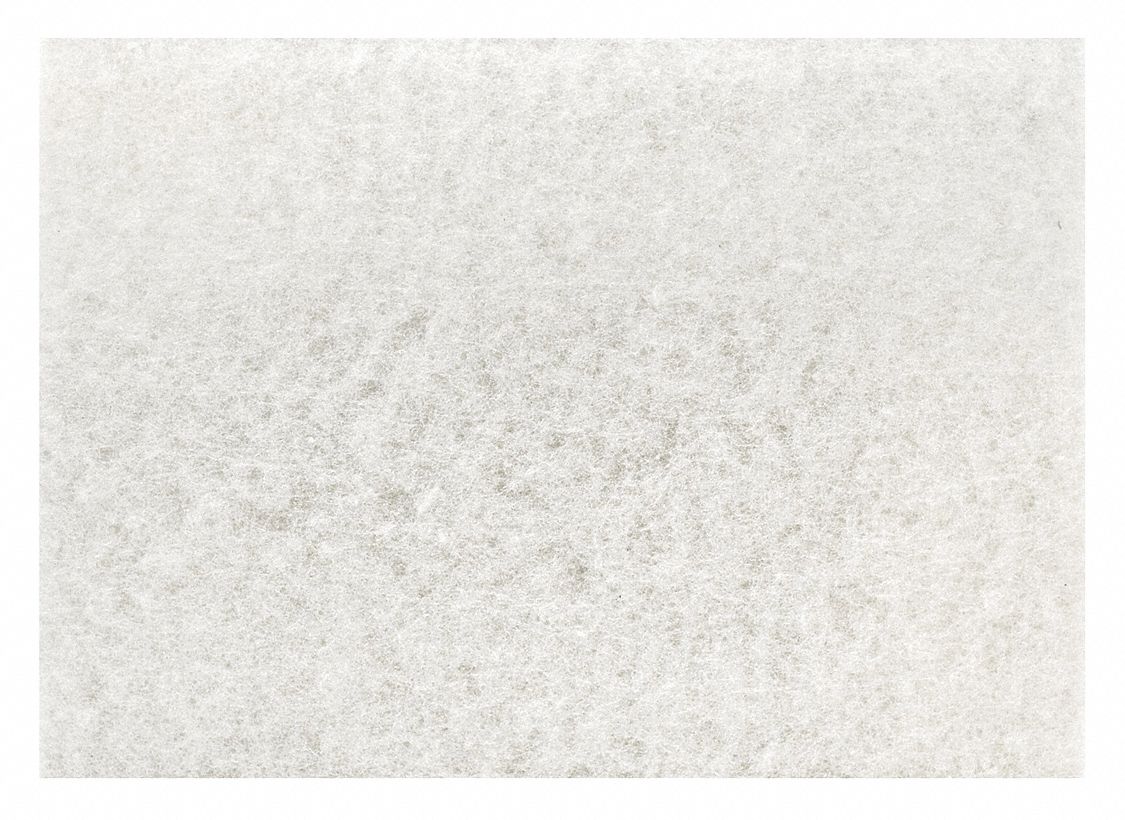Buffing Pad: 12 in Wd, 18 in Lg, Polyester, White, 3, 000 RPM Max Speed, Rectangular, 5 PK
