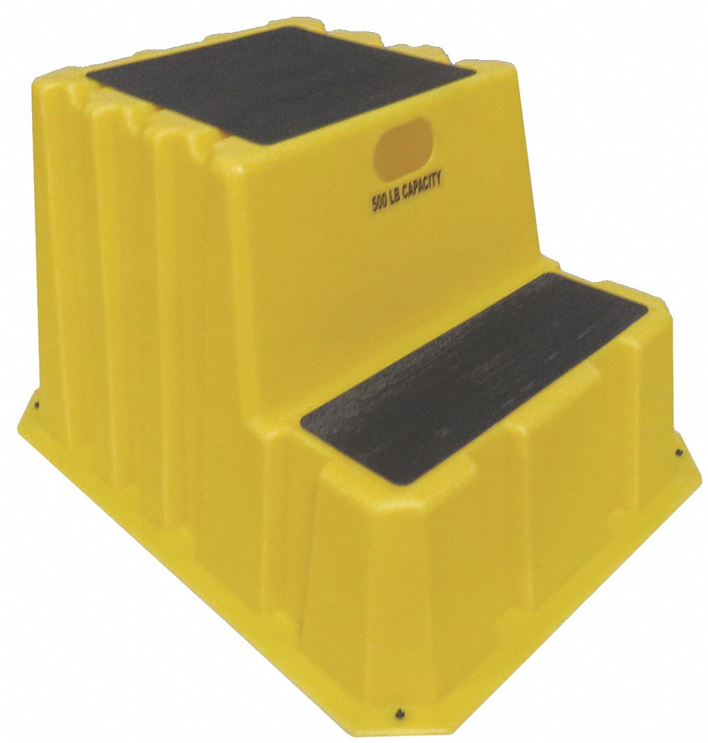 Step Stand: 2 Steps, 20 1/2 in Top Step Ht, 25 in Bottom Wd, 500 lb Load Capacity, Yellow
