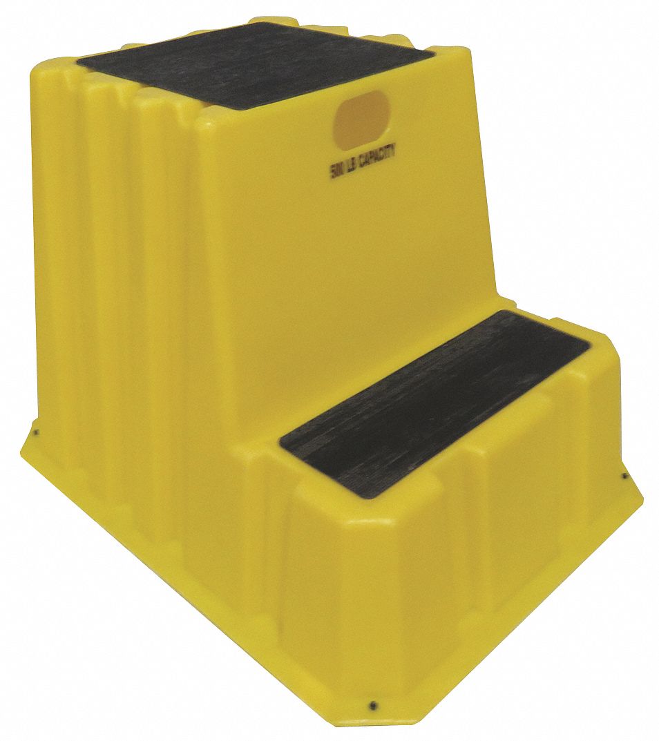 Step Stand: 2 Steps, 24 in Top Step Ht, 25 in Bottom Wd, 500 lb Load Capacity, Yellow