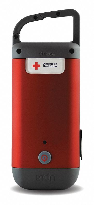 Crank Flashlight: 27 lm Max Brightness, 4 hr Max Run Time, 12 m Max Beam Distance, Red, 1 Batteries