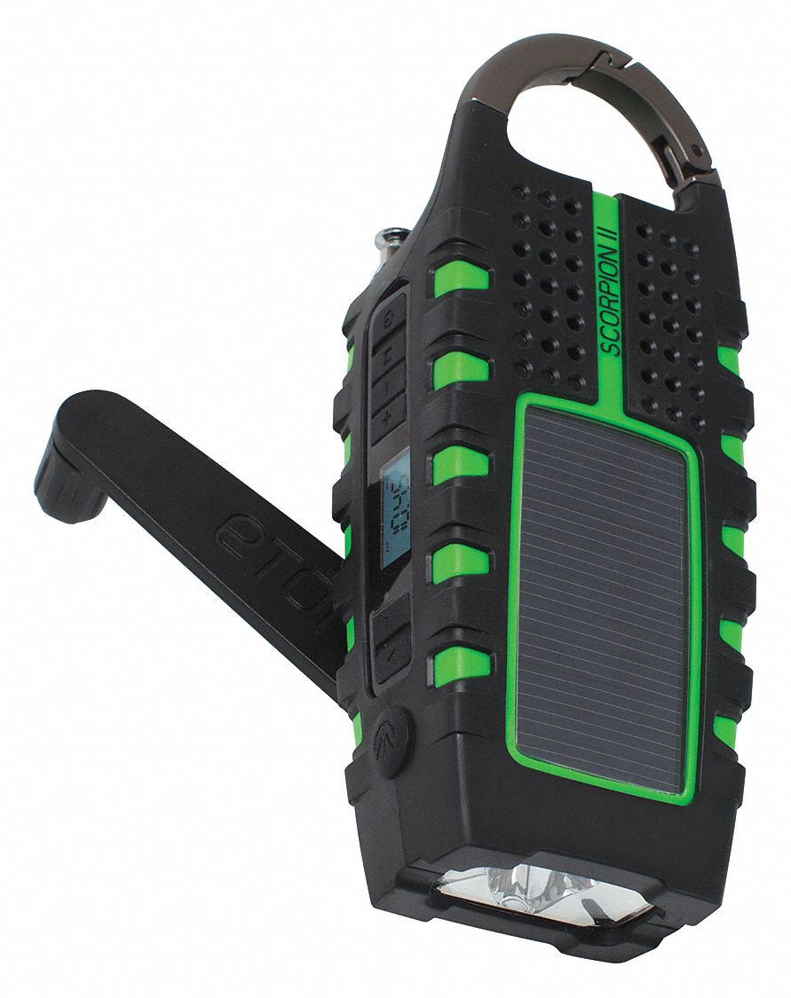 Portable Weather Radio: AM/FM/NOAA, Green, Rechargeable Battery