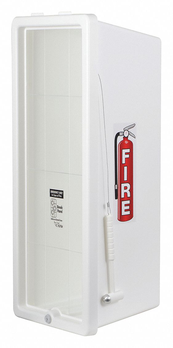 Fire Extinguisher Cabinet: For 20 lb Tank Wt, Cabinet, Surface, White