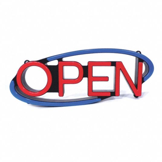 LED Open Sign, 20 3/4 in Length, 8 1/2 in Height, Plastic, Red/Blue ...