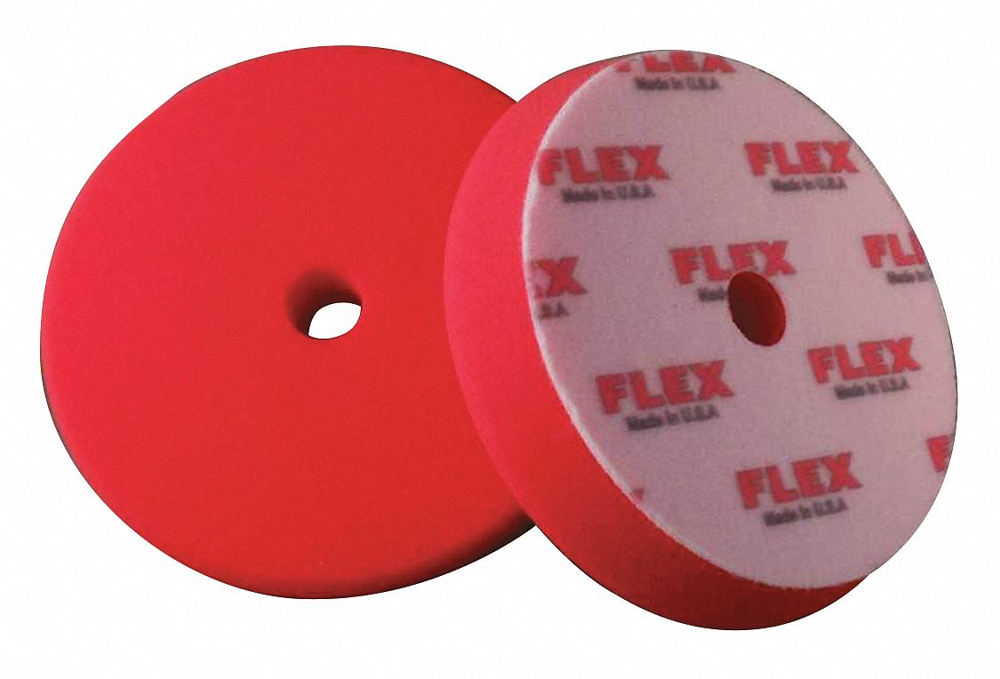 Polishing Pad: Pad, Hook-and-Loop, Hook-and-Loop, Foam, 5 1/2 in Outside Dia, Red