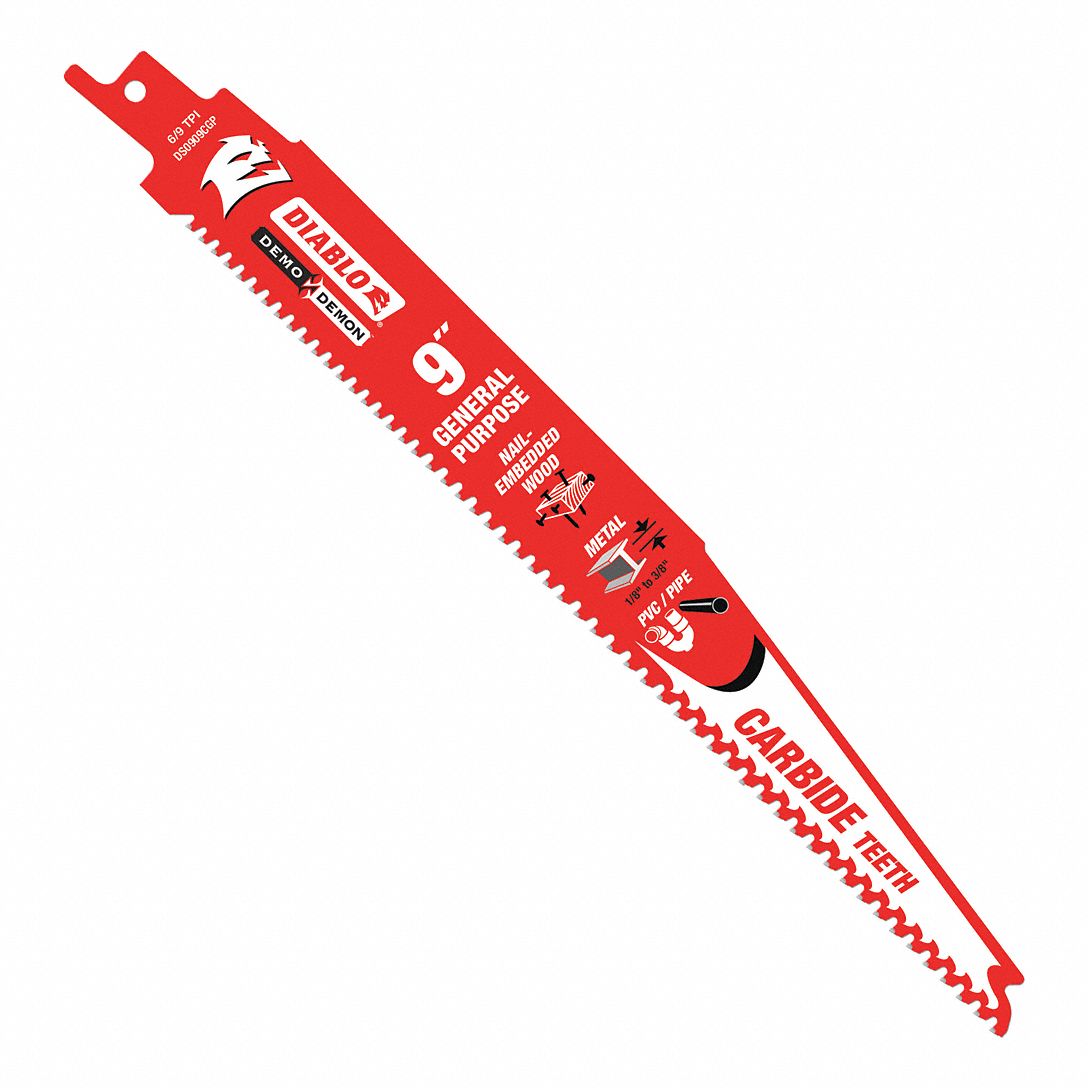 Reciprocating Saw Blade: 6/9 Teeth per Inch, 9 in Blade Lg, 0.05 in Blade Thick, Carbide