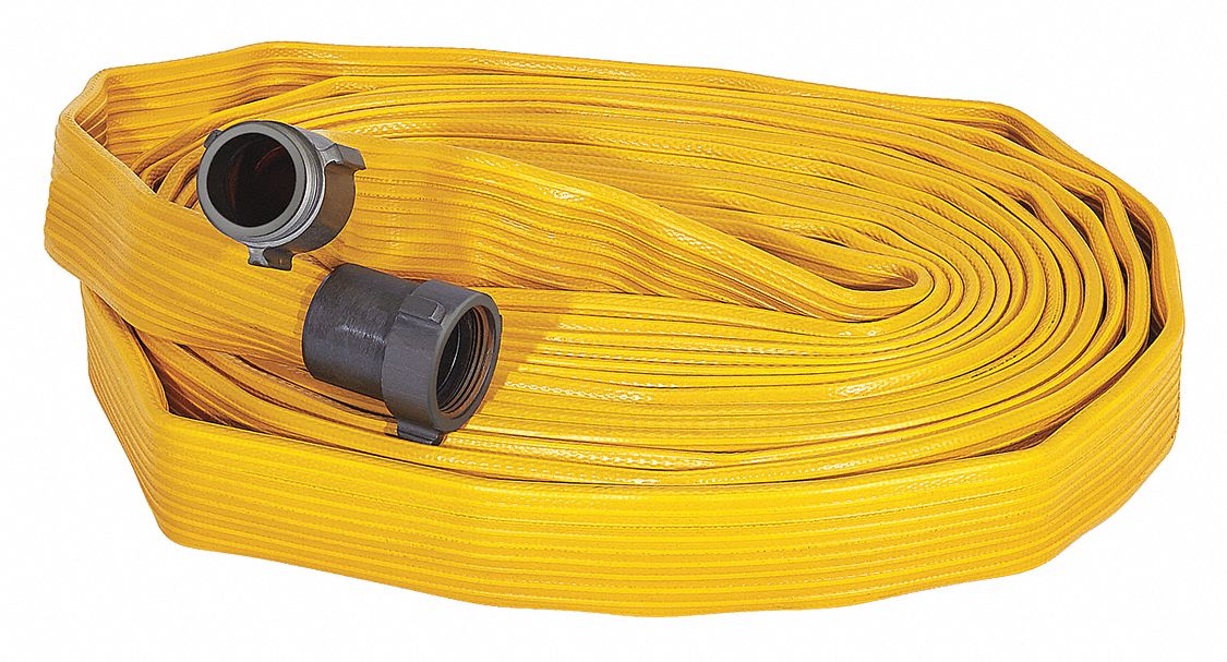 Attack Line Fire Hose: 1 1/2 in Hose Inside Dia., Rubber, 50 ft Hose Lg, Yellow