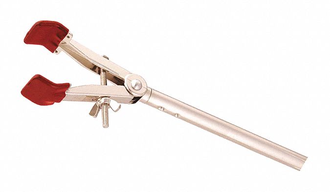 Wire Support Ring: Single Adjust Clamp, Zinc, 8 1/2 in Overall  Lg, 2 Prongs, 3/8 in Arm Dia